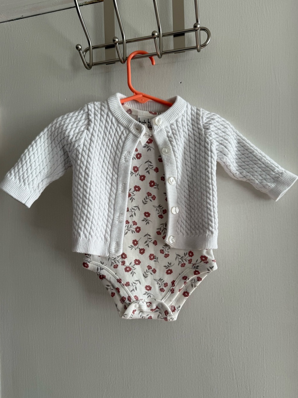 Jumper, Onesie, and White Sweater Baby Bundle Sizes NB & 3 mos - 3 items